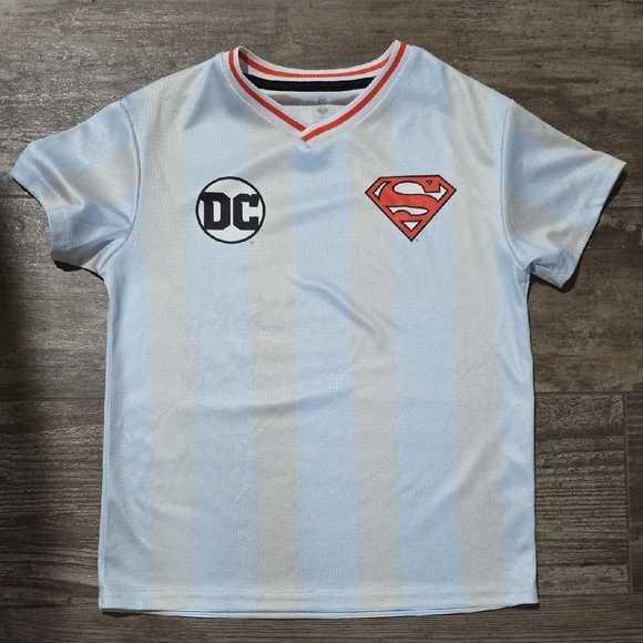 NWOT DC Superman Kids Jersey - Light Blue and Gray Stripe - Picture 1 of 4